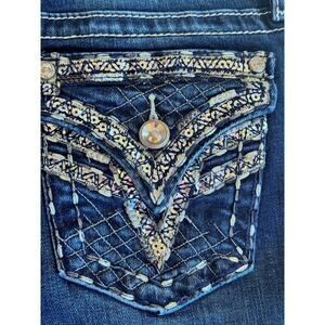 Vigoss Womens Dark-Wash Vintage-Style- Studded Bling Jeans
